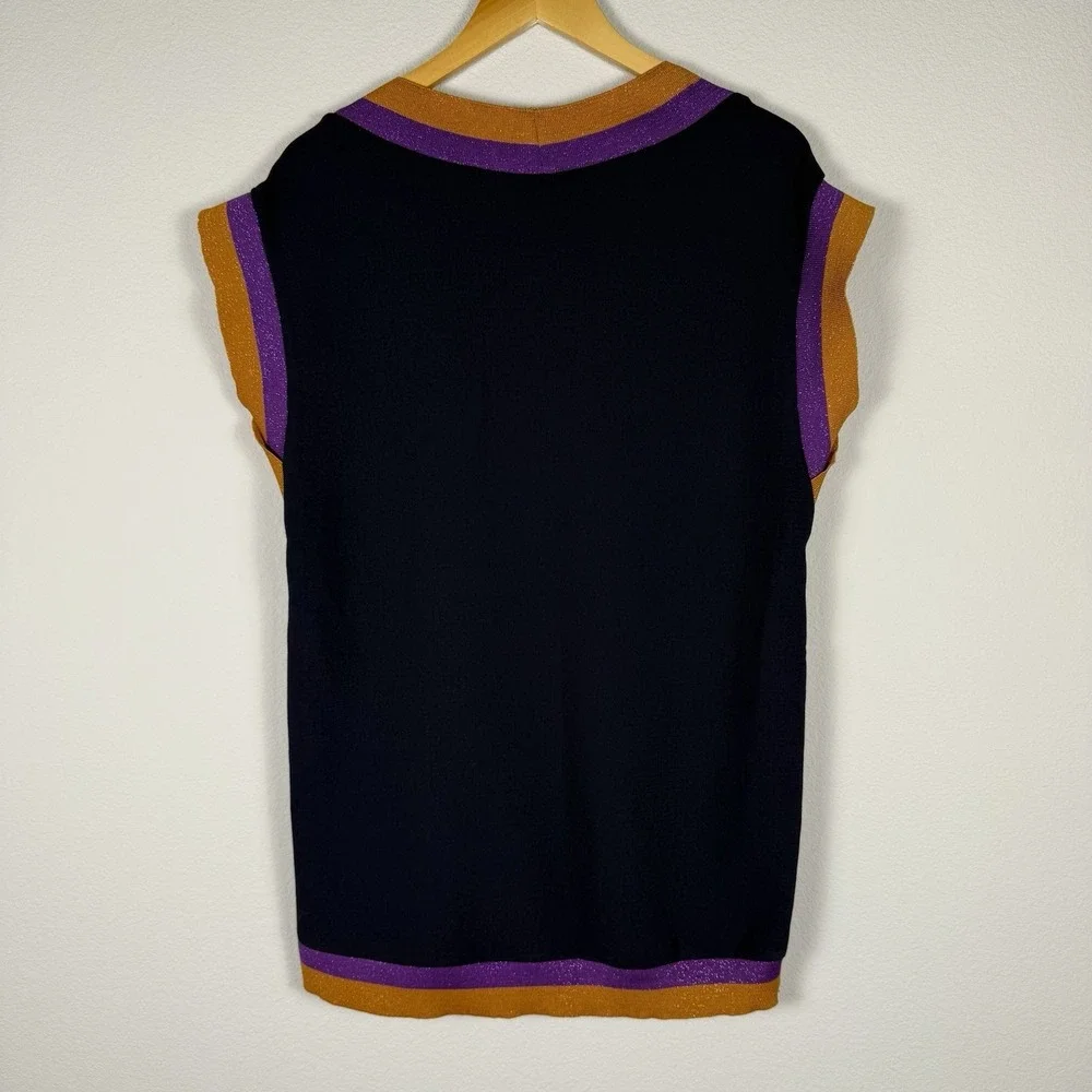 Zara V-neck Metallic Stripe Knit Long Vest‎ Womens XS Academia Preppy School